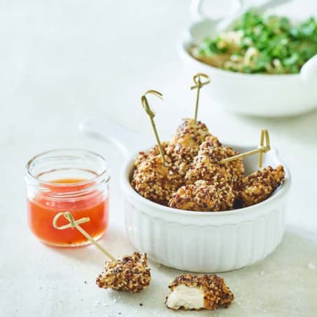 Chicken popcorn med fuldkorns nudelsalat