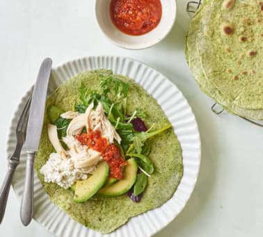 Spinattortilla med kylling og avocado