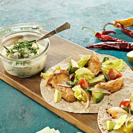 Fajita inderfileter med sommertomat, avokado og aubergine dip